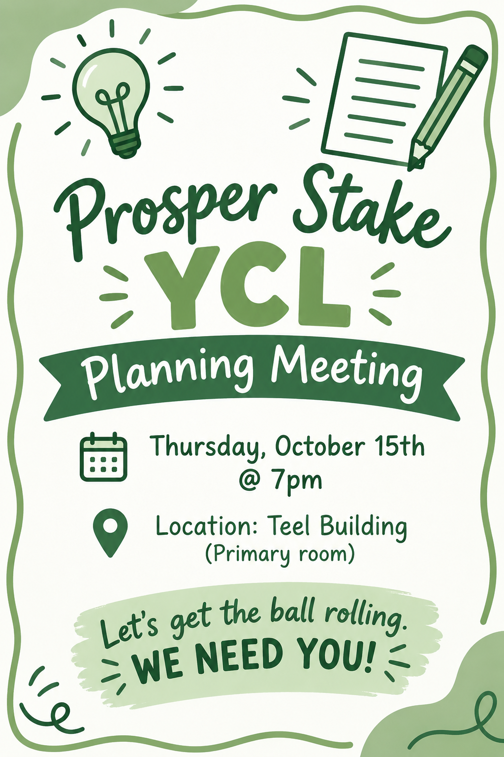 Prosper Stake YCL Planning Meeting flyer