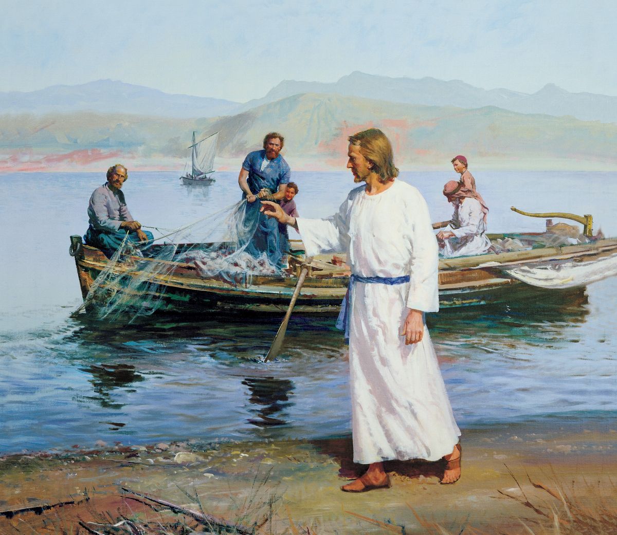 Painting of Jesus Christ calling fishermen at the Sea of Galilee